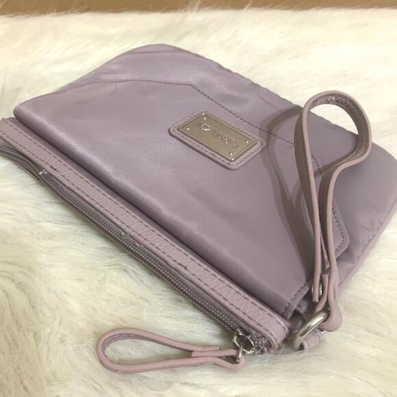 RACHEL ZOE Grayish Lavender 9" Nylon Pouch Clutch Wristlet Purse Travel Bag - Picture 8 of 10